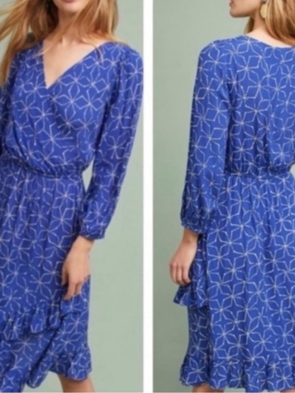 Anthropologie Plenty by Tracy Reese Aleah Blue Faux Wrap Dress PS Petite Small